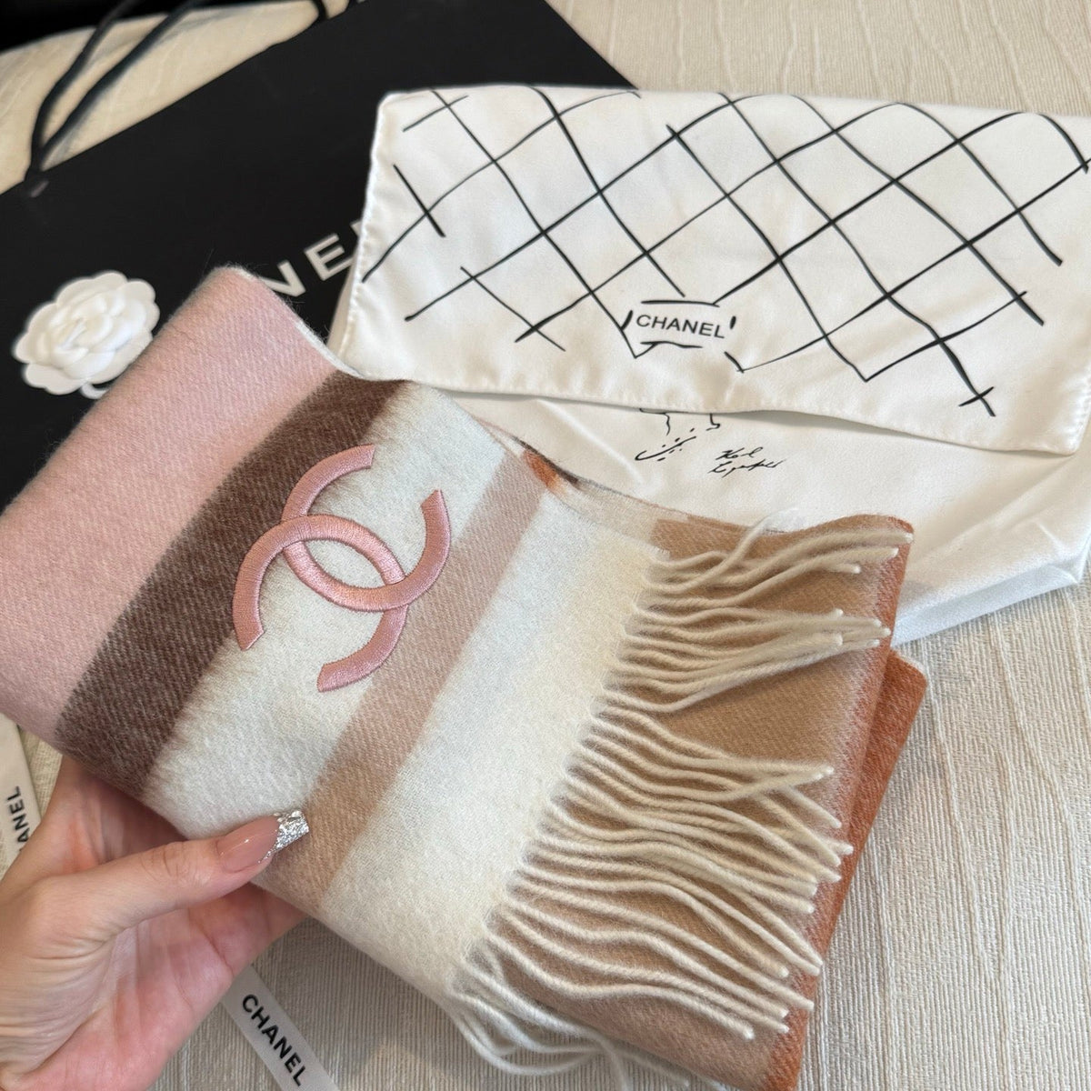 CC 26s Multicolor Striped Pink CC Fringe Scarf 30x180cm 534837