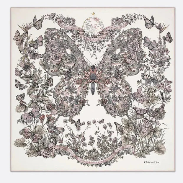 Dior 2026 Butterfly Scarf 90cm Pink White Silk 183760
