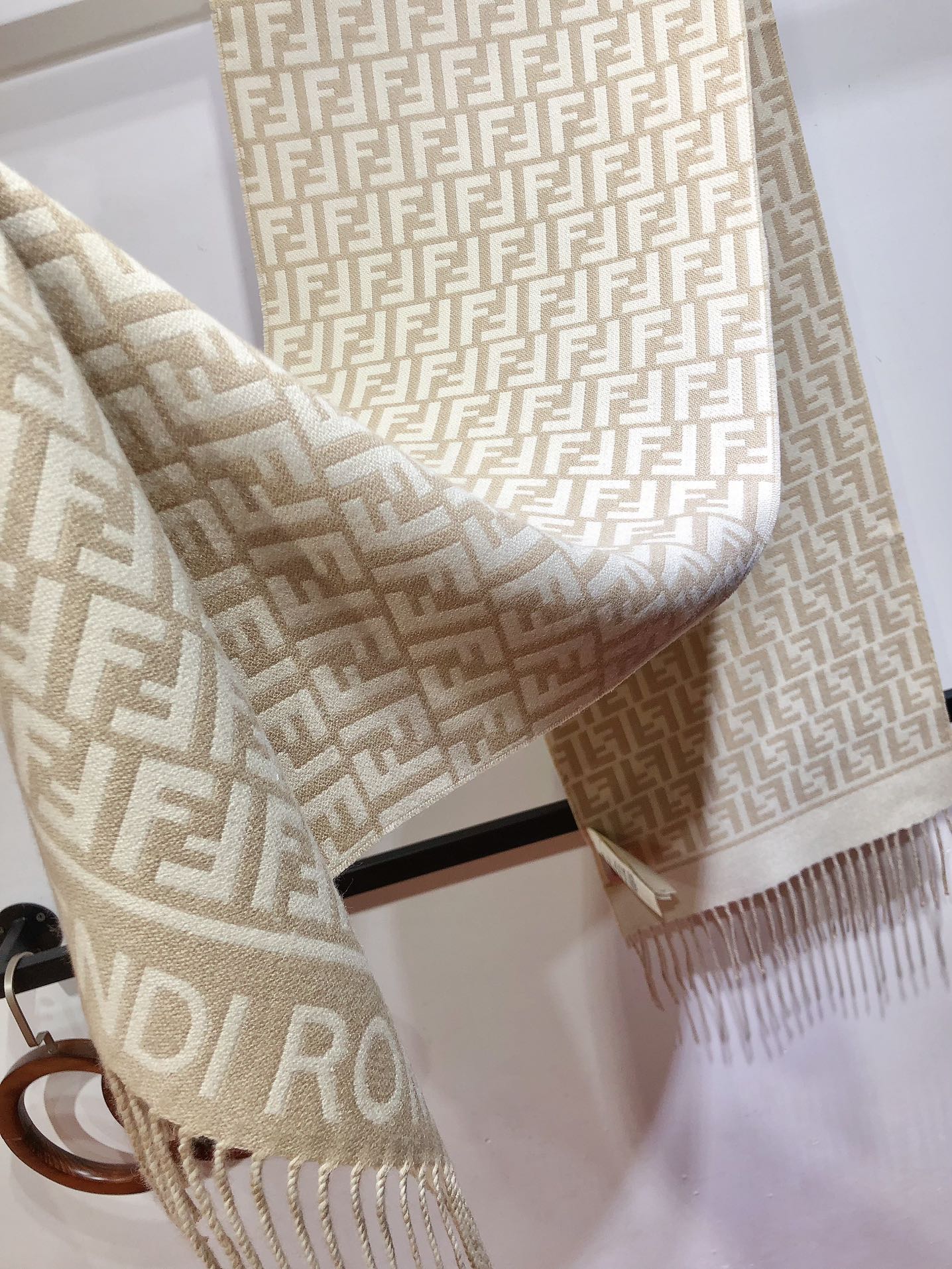 Fendi FF Monogram 180x45cm Beige Wool 136600