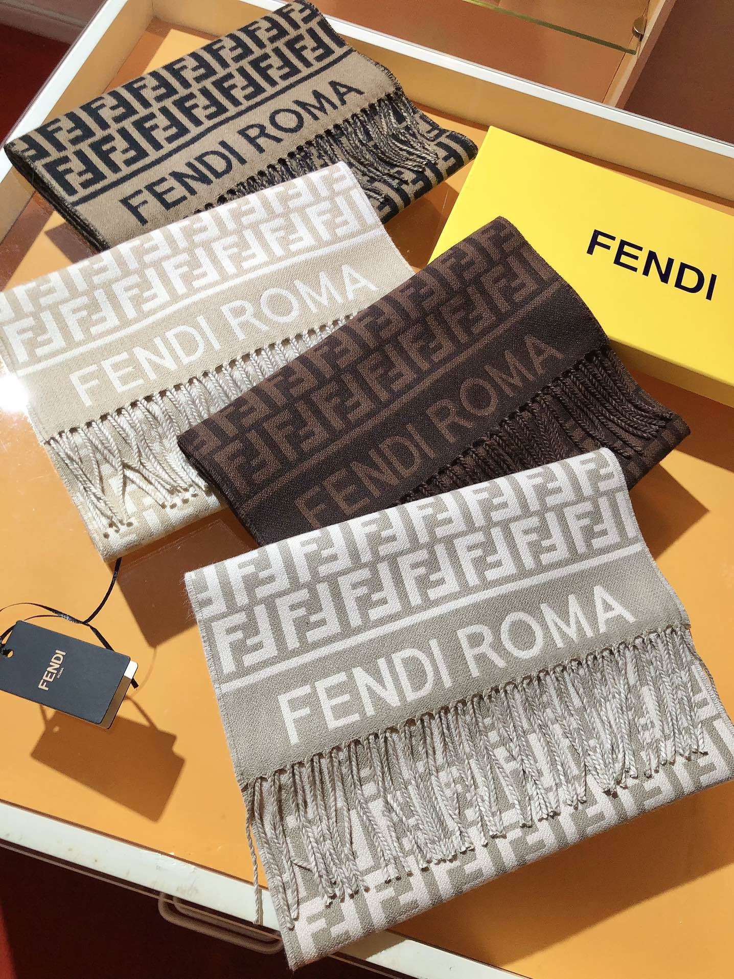 Fendi FF Monogram 180x45cm Beige Wool 136600