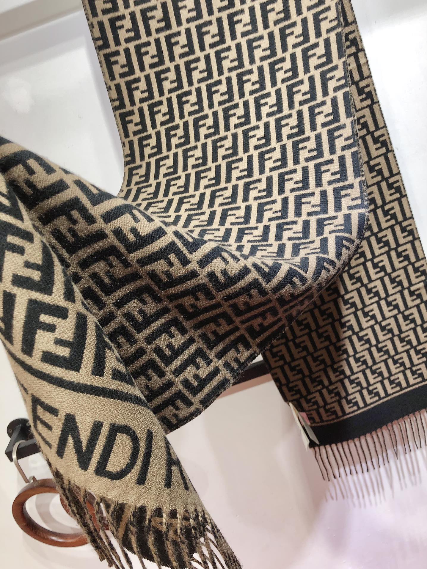 Fendi FF Monogram 180x45cm Dark Brown Wool 136599