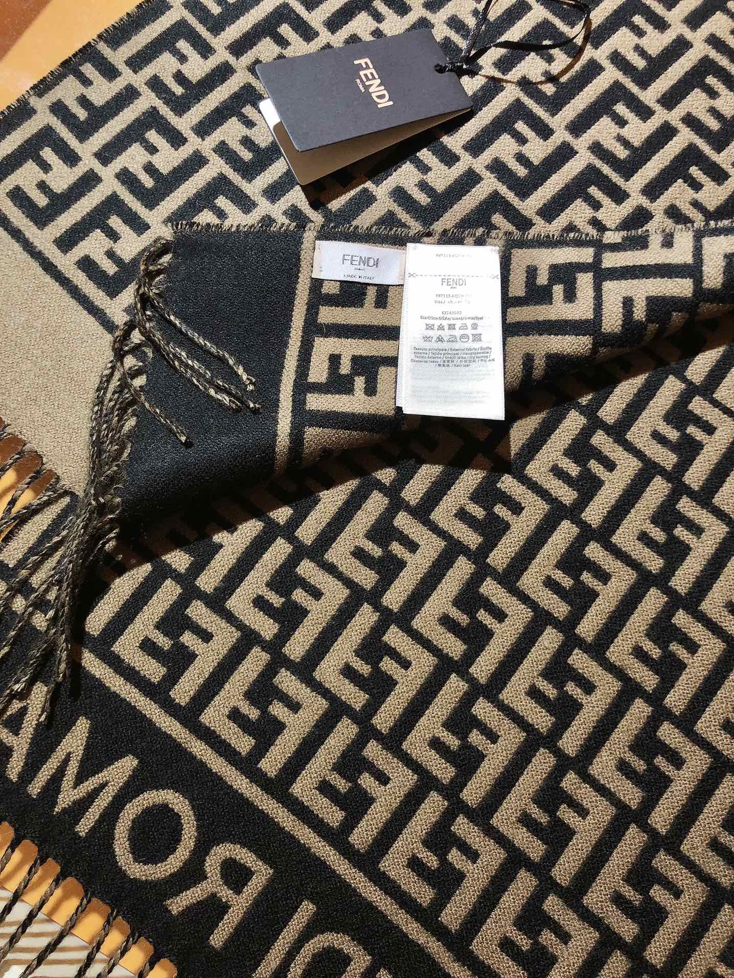Fendi FF Monogram 180x45cm Dark Brown Wool 136599