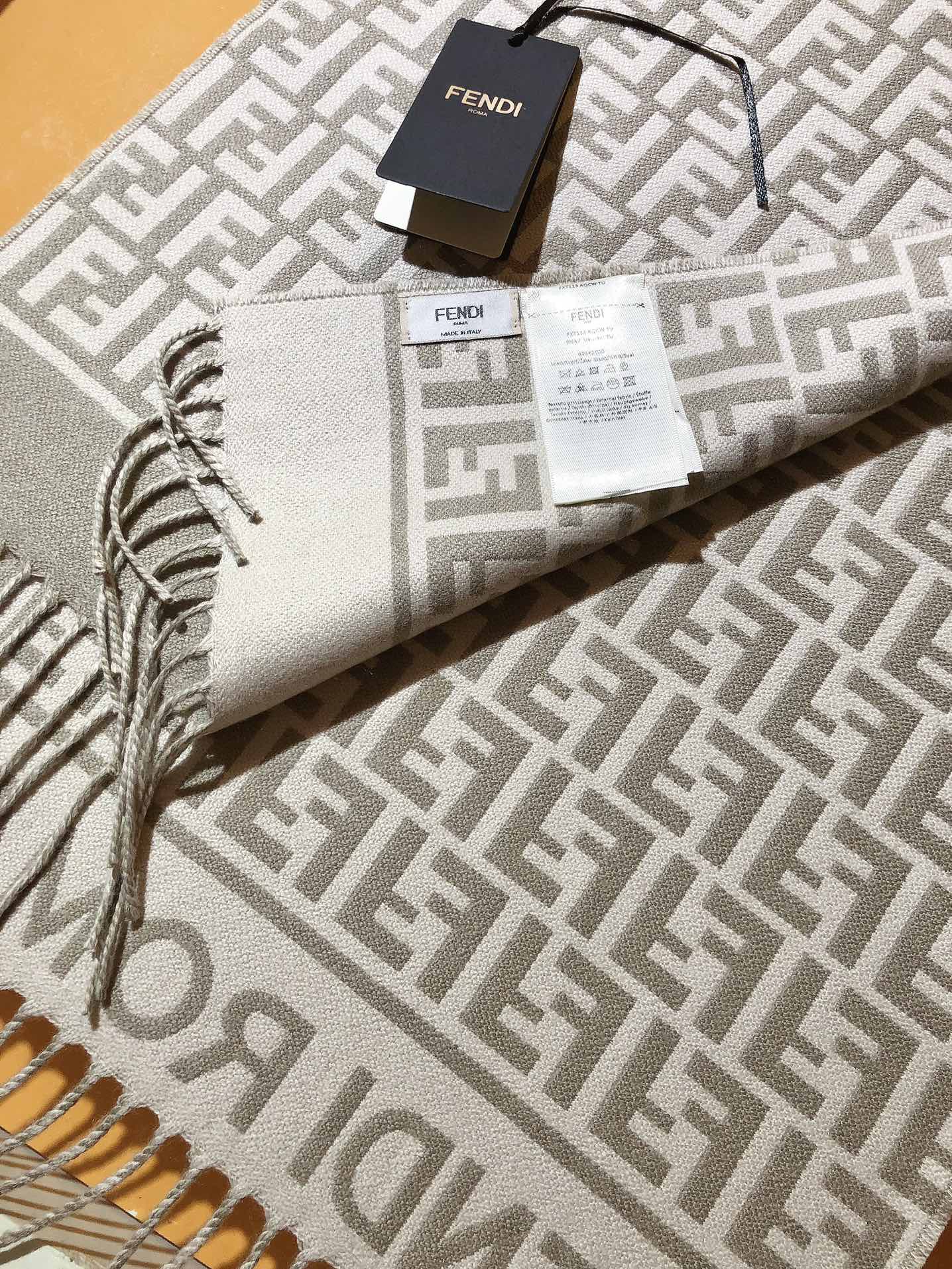 Fendi FF Monogram 180x45cm Grey Beige Wool 136598