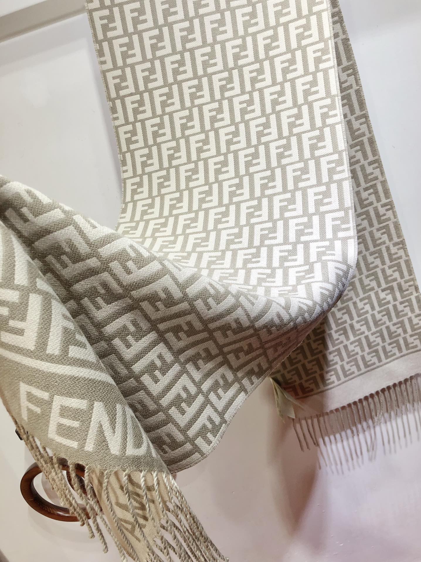Fendi FF Monogram 180x45cm Grey Beige Wool 136598