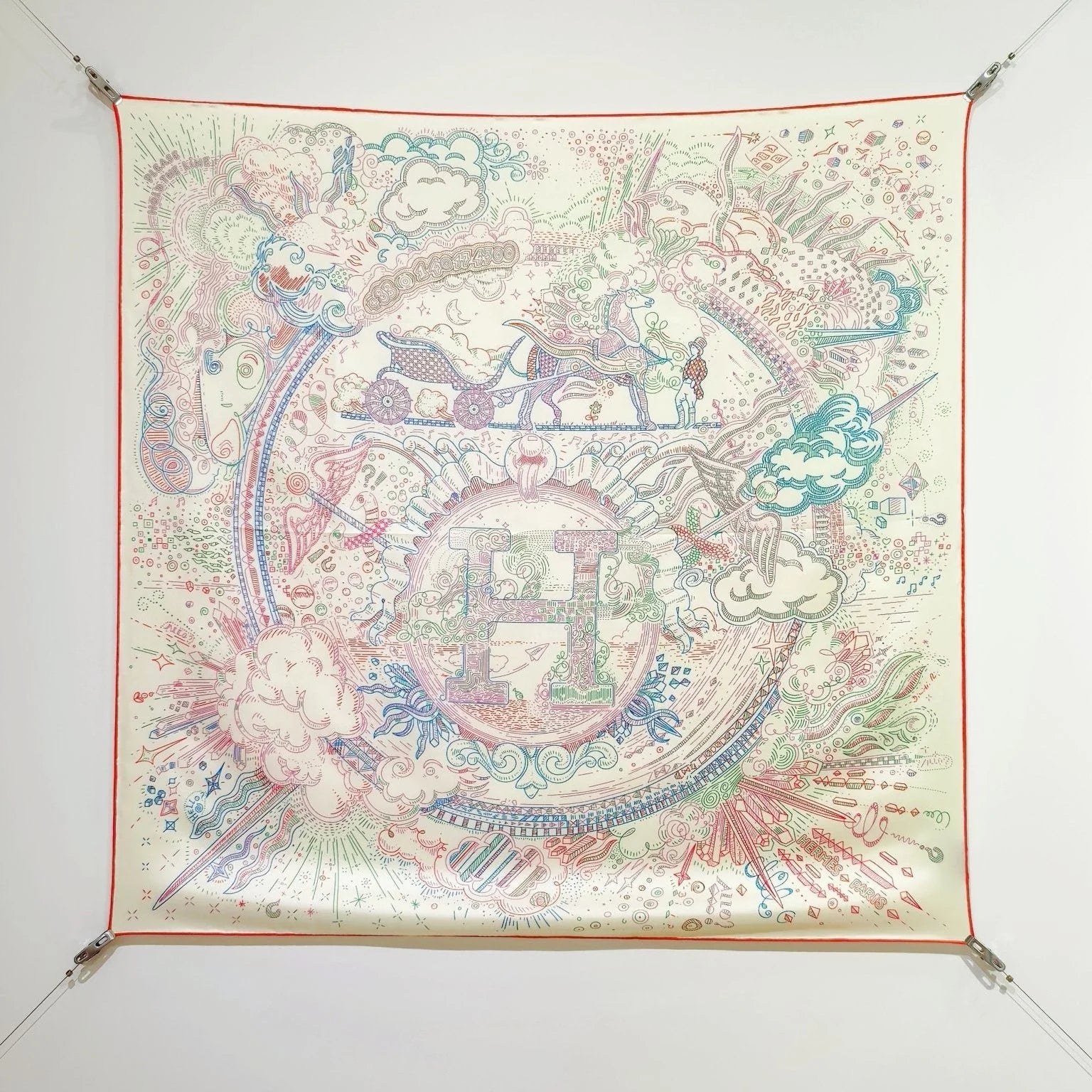 HM 26s 90 Double Sided Scarf Beige Colorful Mulberry Silk 145748