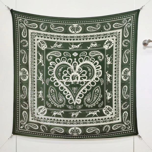 HM 26s Heart Horse Scarf 140 Dark Green Cashmere Silk 139235