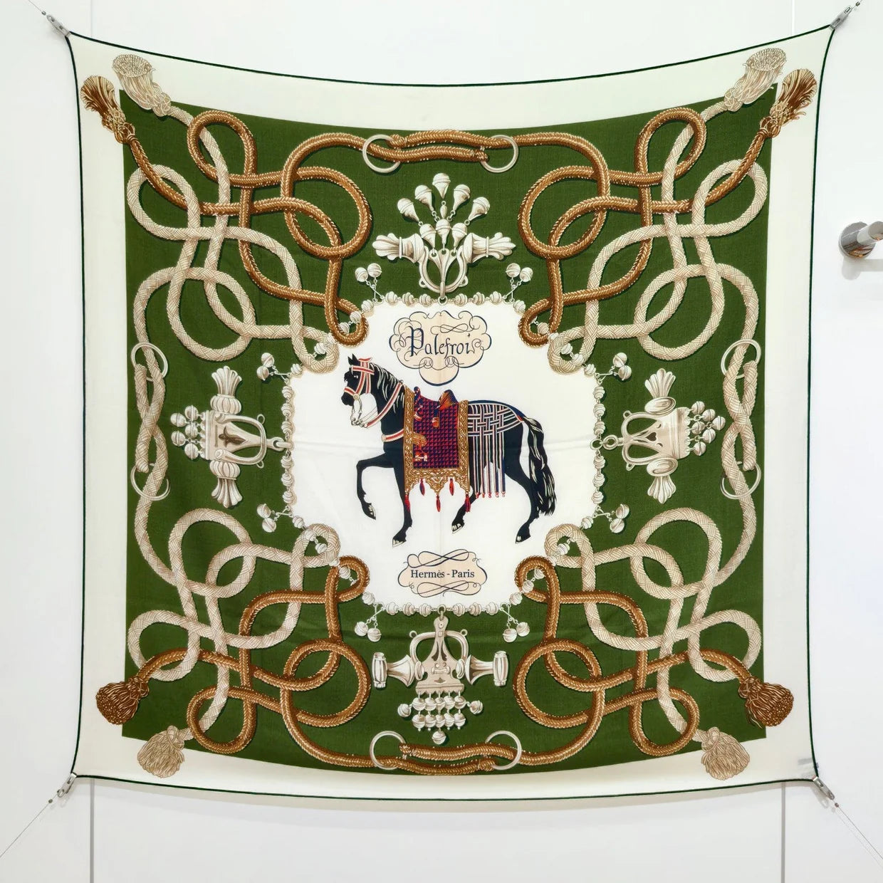 HM 26ss Double Sided Scarf 90 Green Beige Cashmere Silk 132454