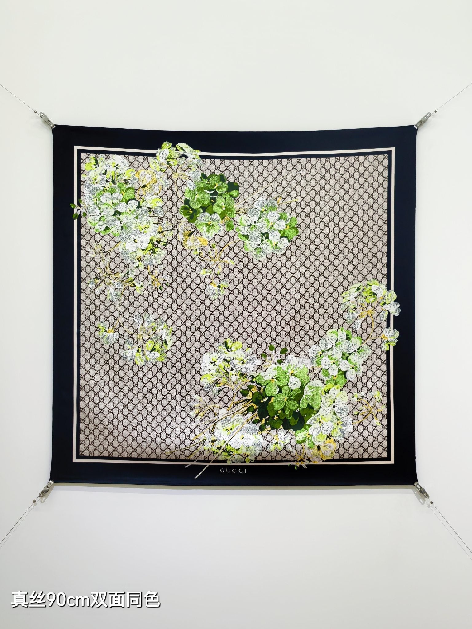 GG Double-Sided Floral 90x90cm Black Colorful Twill Silk 194448