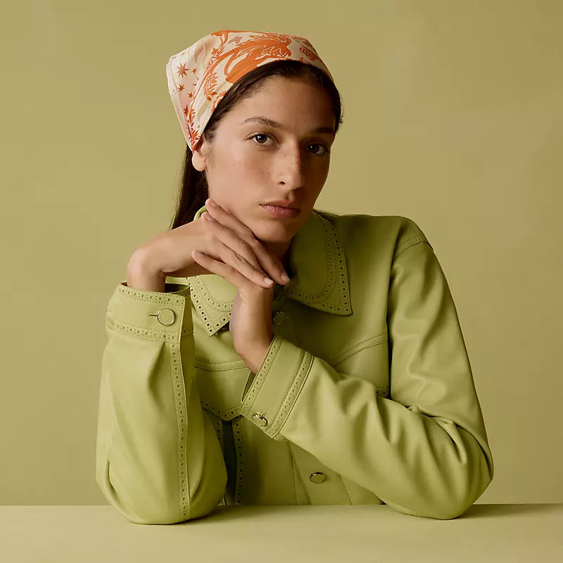 HM Sous le Charme d'Orphee Detail Scarf  90 Orange Colorful Twill Silk 194445