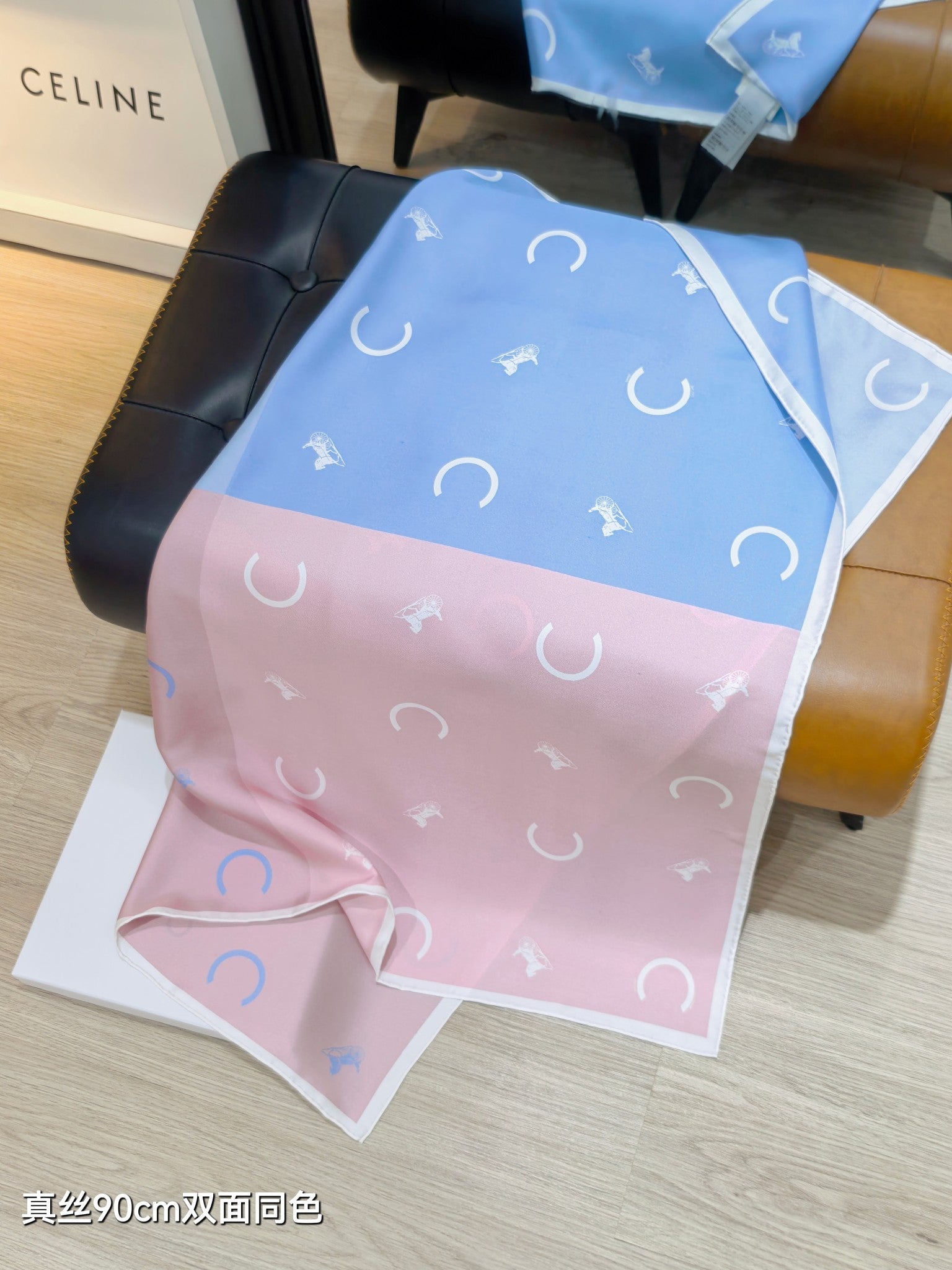 Celine Scarf 90x90 Blue Pink Twill Silk 212081