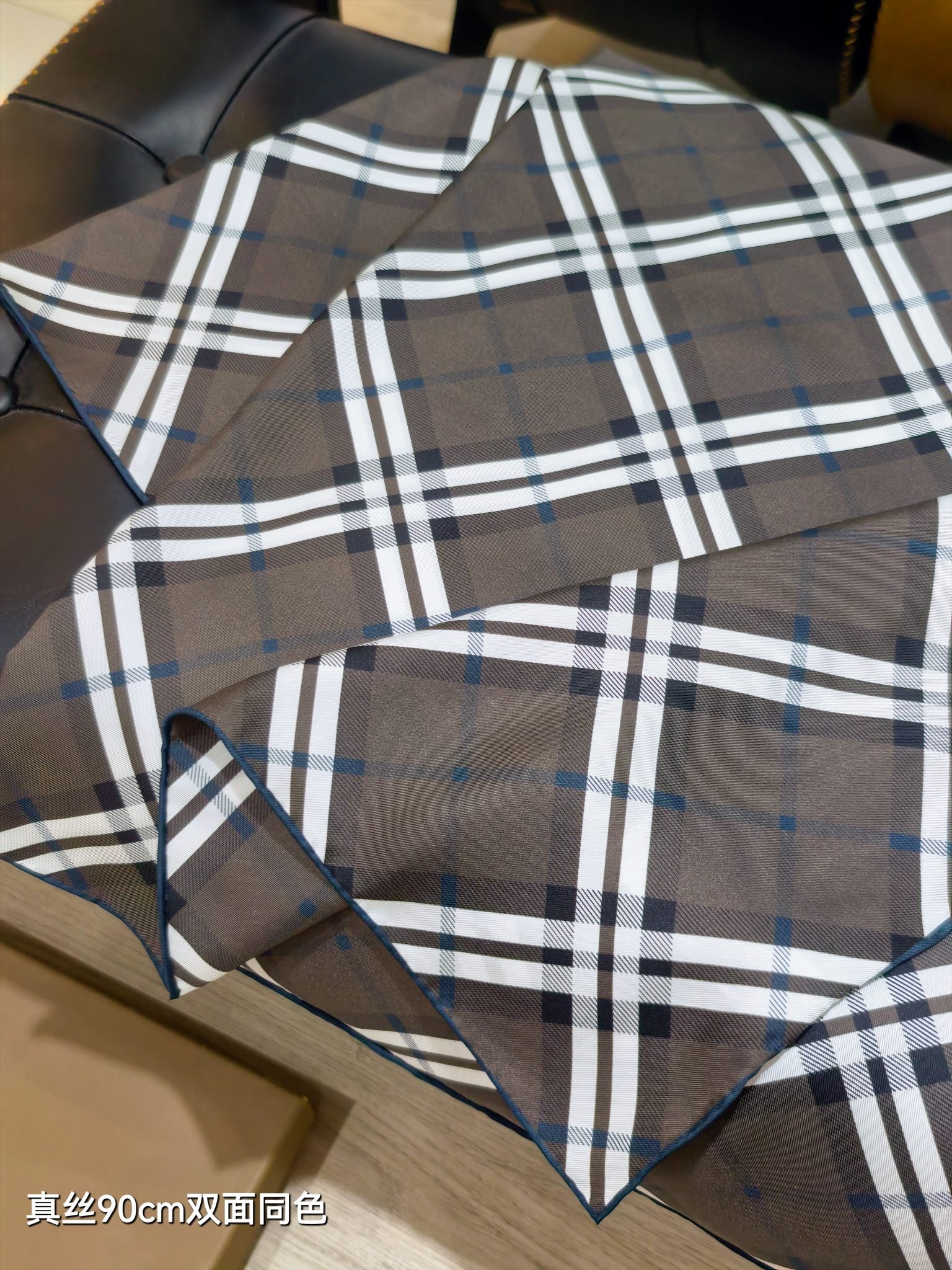 Fendi Check Night Scarf 90x90 Coffee Twill Silk 212084