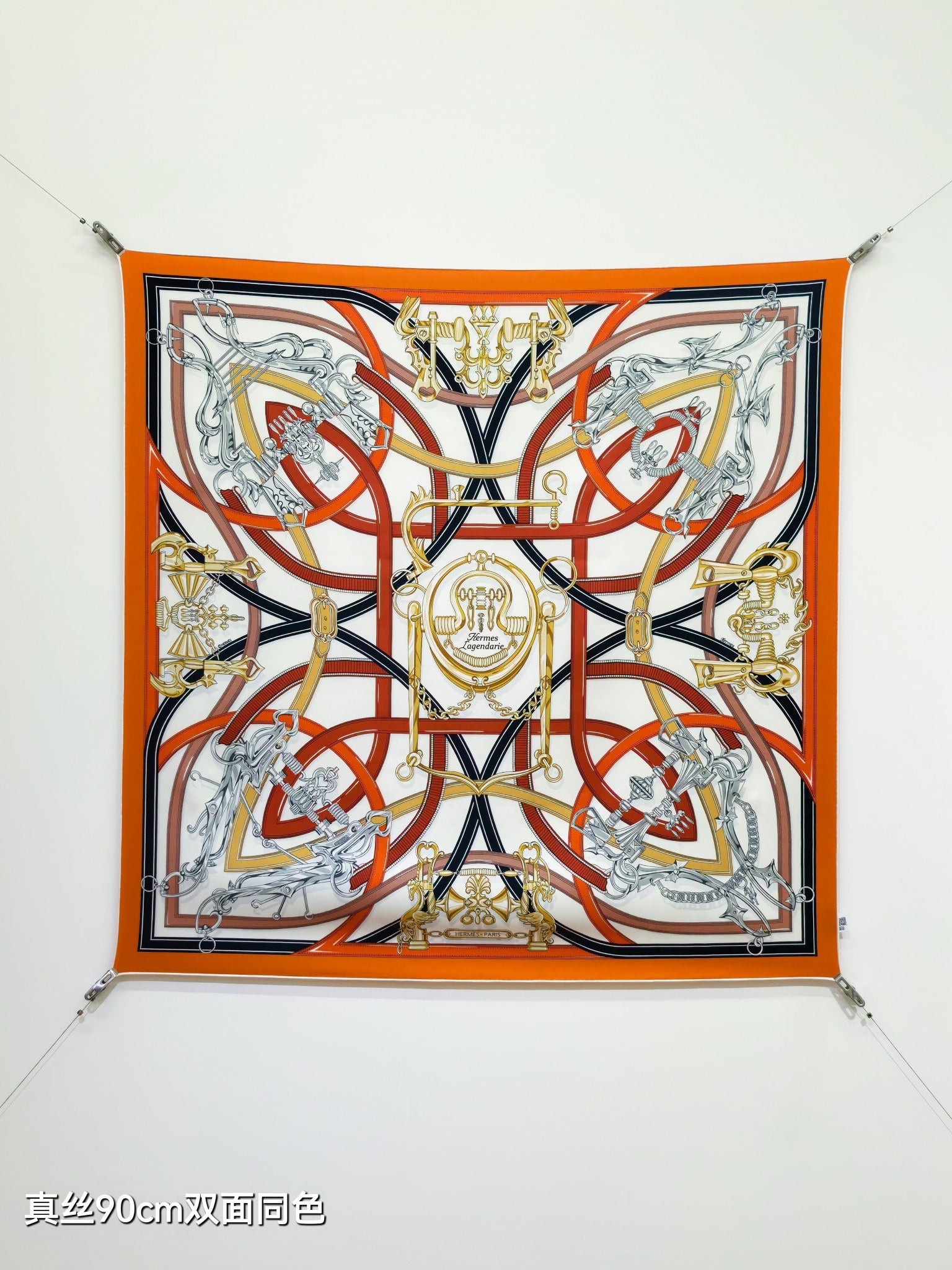 HM Harnais Legendaire Scarf 90x90 Orange Colorful Twill Silk
