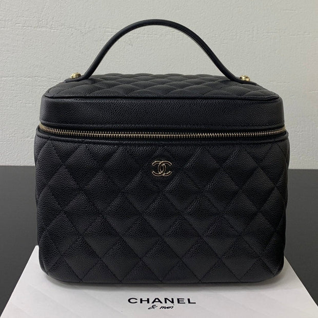 Chanel 2026 Vanity Pouch 21cm Black Caviar Quilted