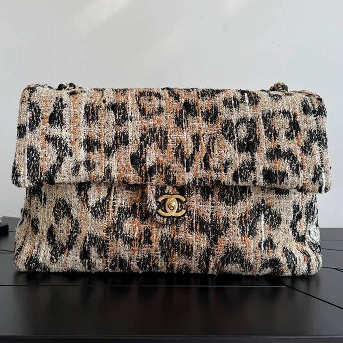 Chanel 2026 Leopard Print Flap Bag Tweed Calfskin