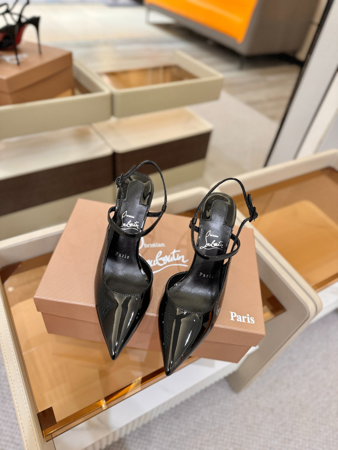 CL Jenlove Slingback 10.5cm Black Patent Leather 635811