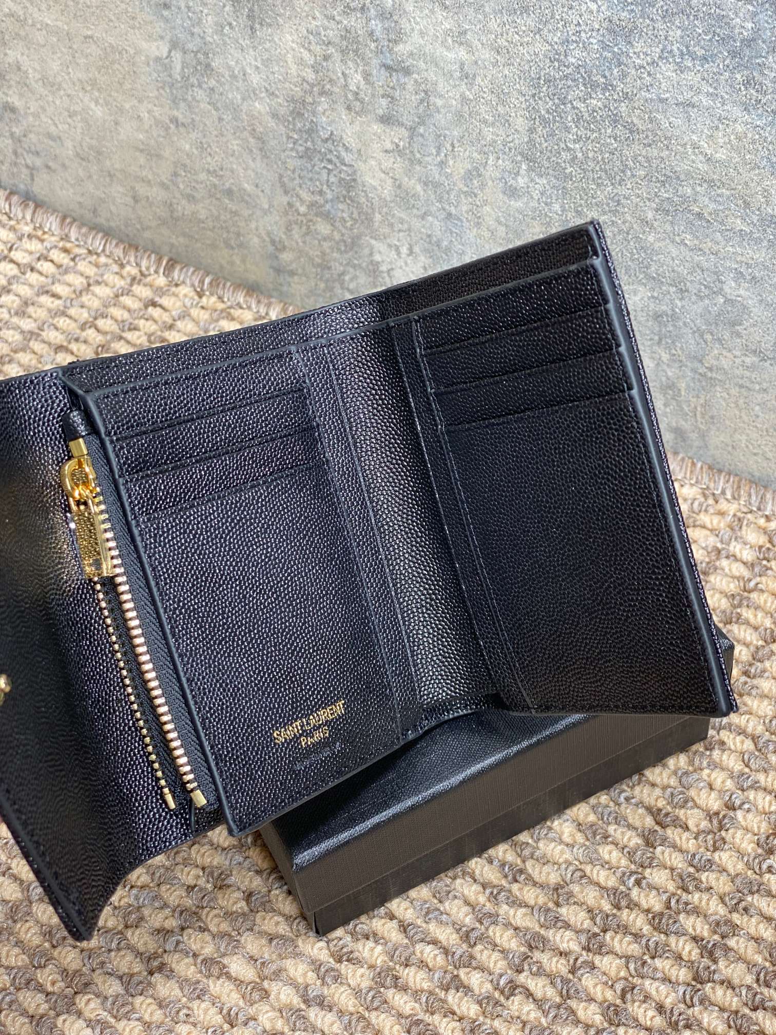 YSL Compact Flap Cassendre Wallet 10cm Black Leather GHW