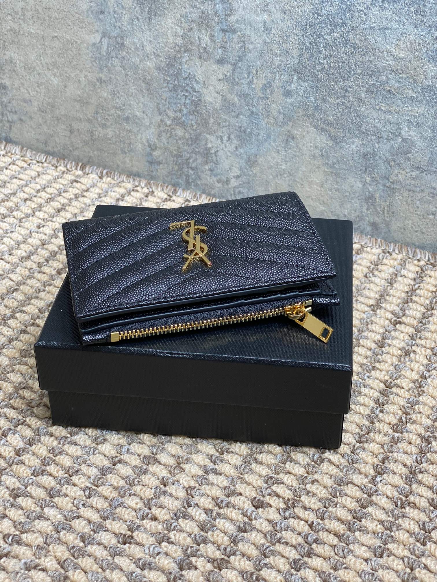 YSL Monogram Wallet Wallet 13cm Black Caviar Cowhide GHW