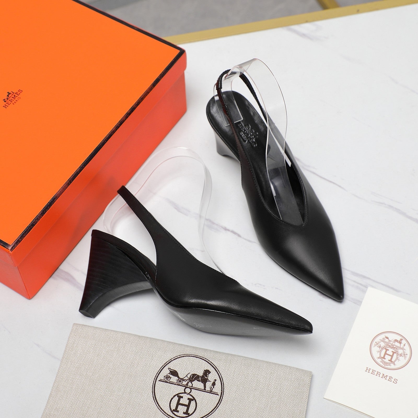 HM  Classic High-Heeled Slingback 70mm Black Sheepskin 547641