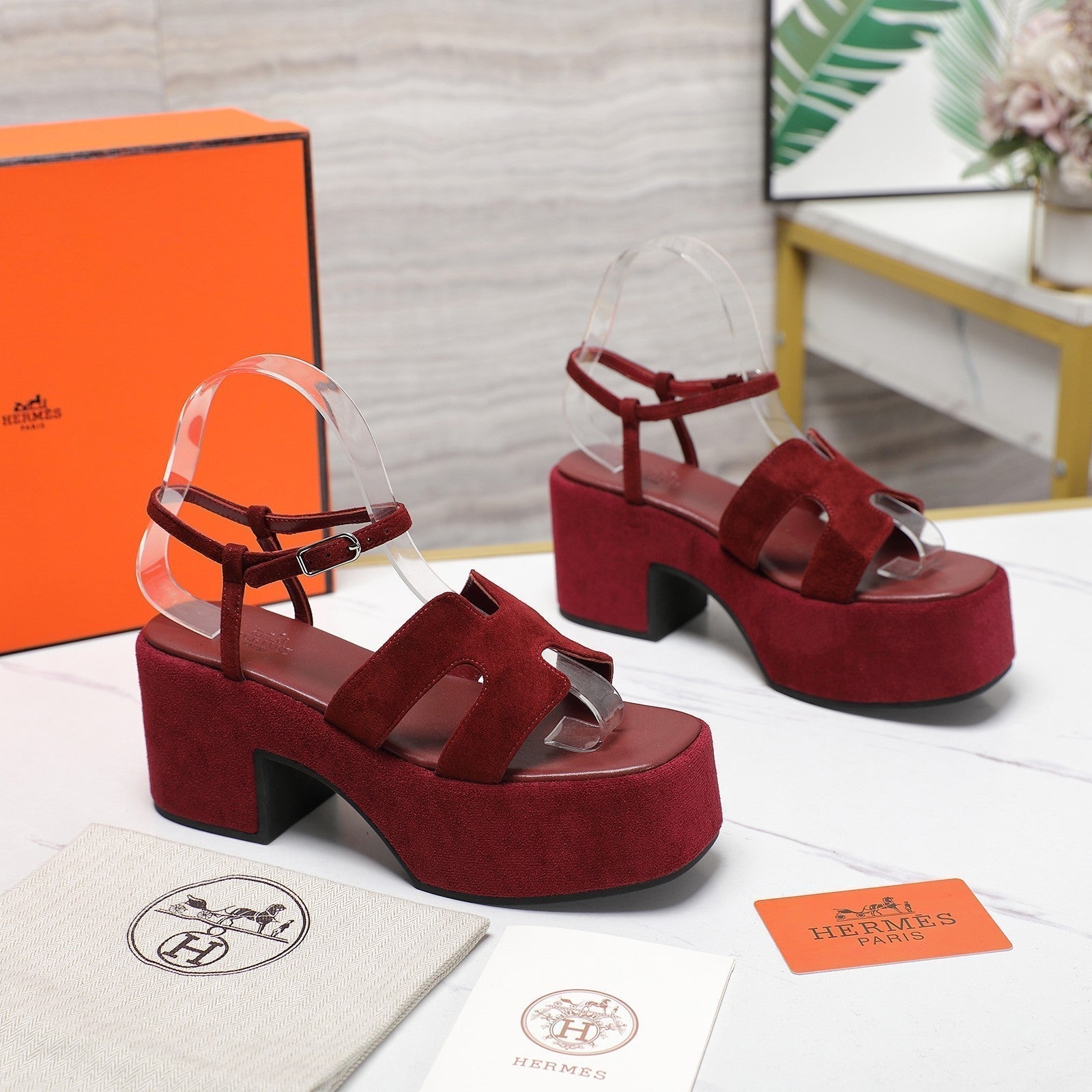 HM Jam 70 sandal In Burgundy Suede 120315
