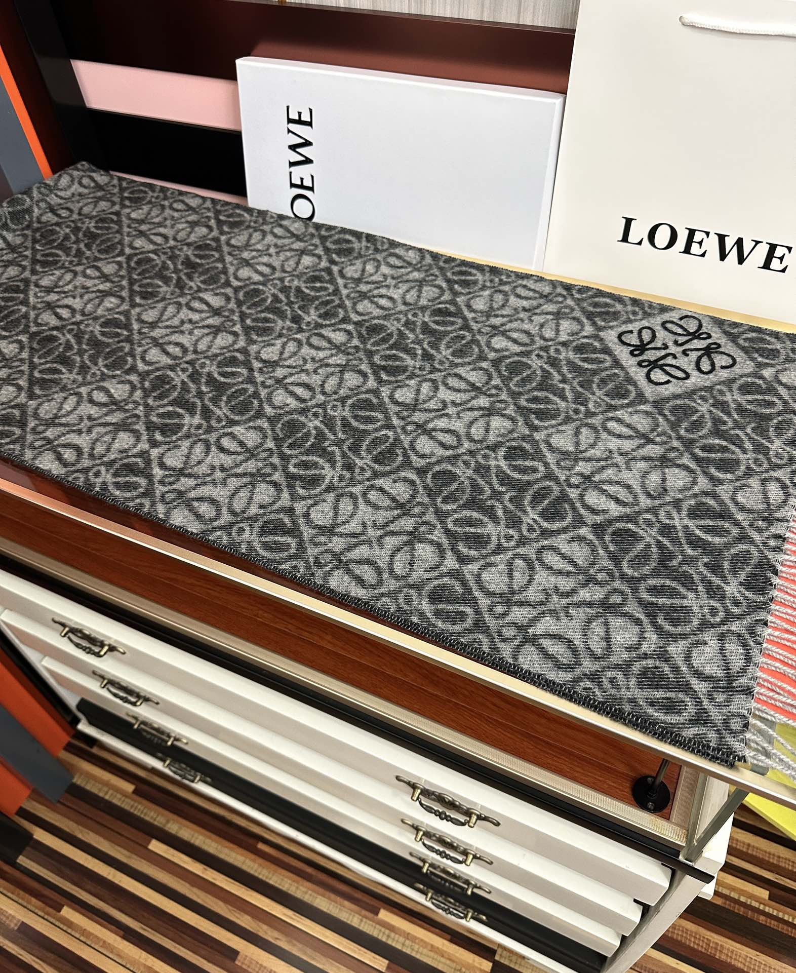 Loewe Anagram Scarf 180CM Dark Grey Cashmere 153105