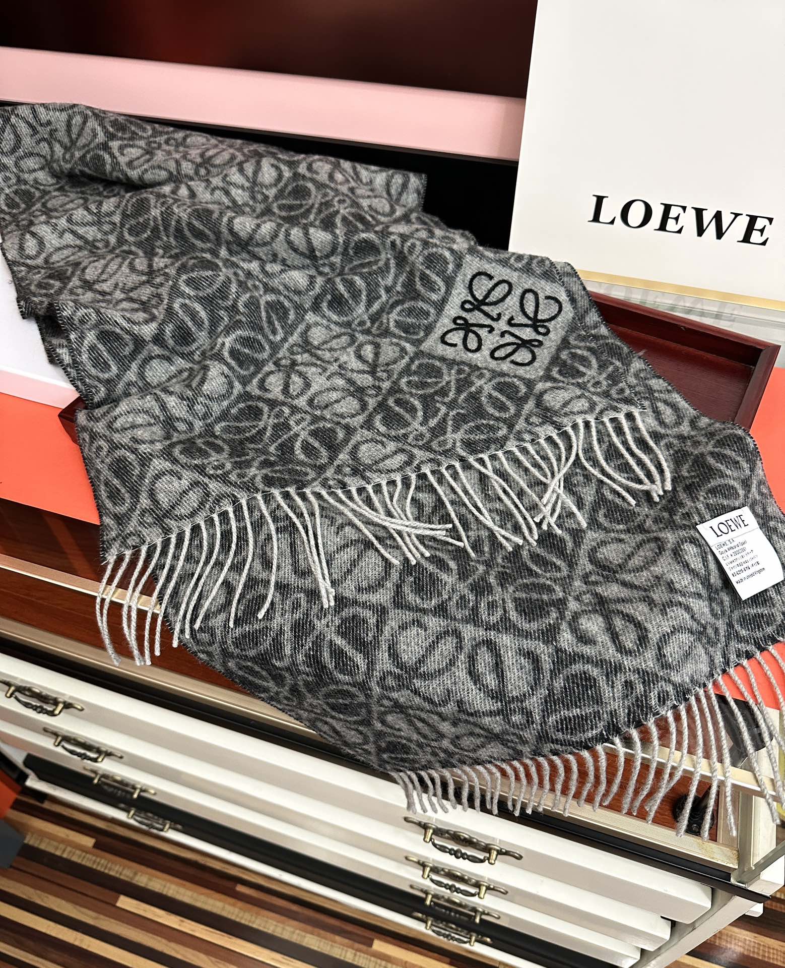Loewe Anagram Scarf 180CM Dark Grey Cashmere 153105