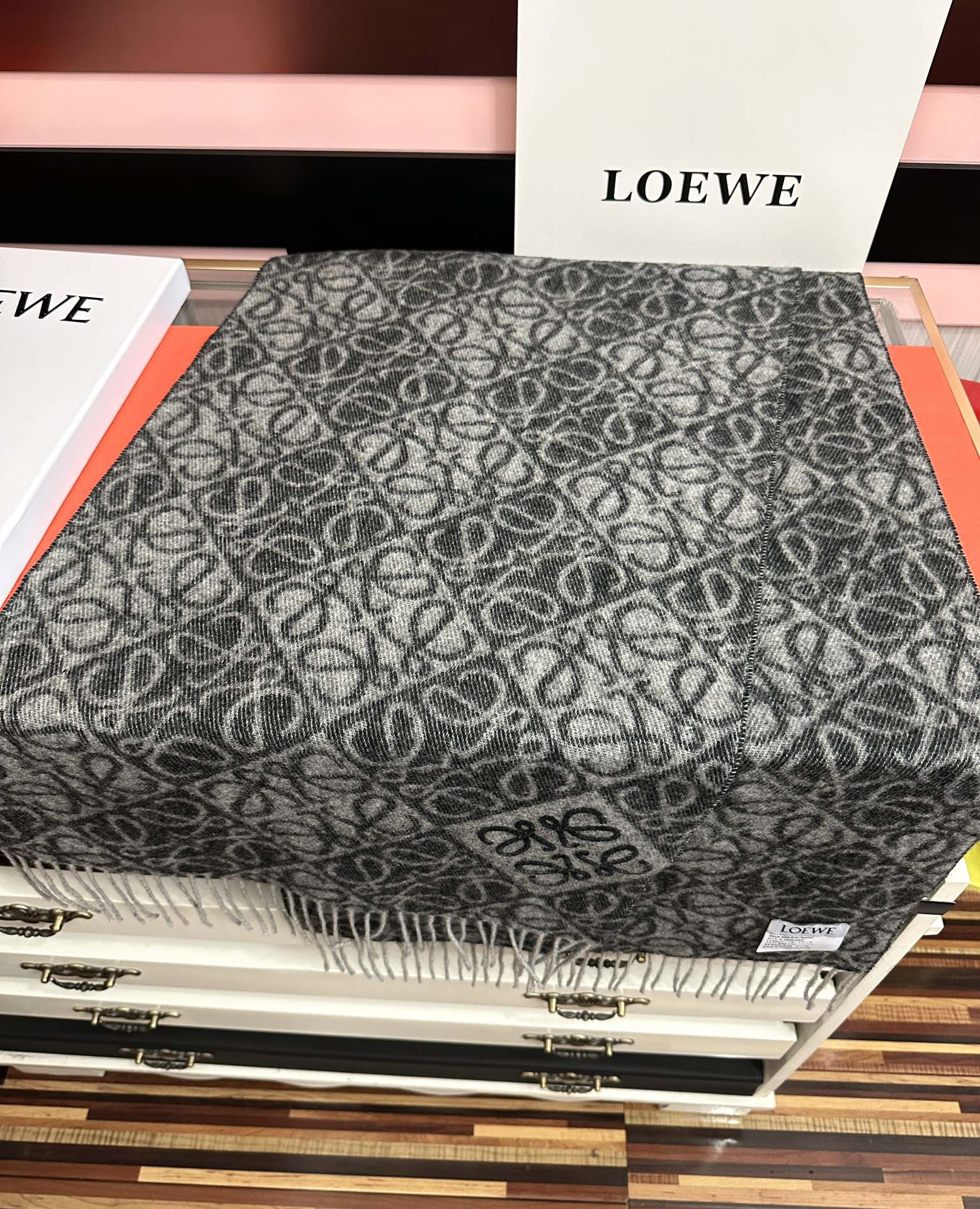 Loewe Anagram Scarf 180CM Dark Grey Cashmere 153105