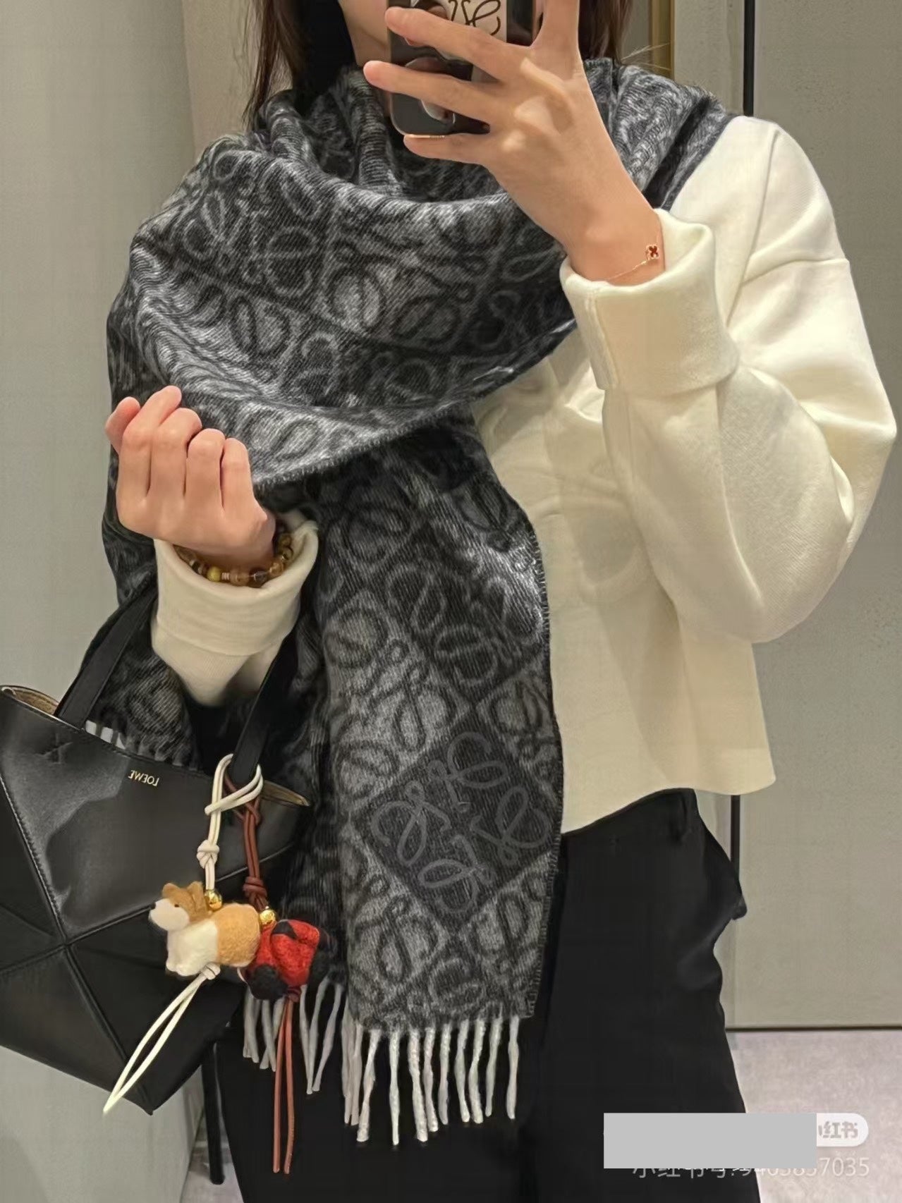 Loewe Anagram Scarf 180CM Dark Grey Cashmere 153105