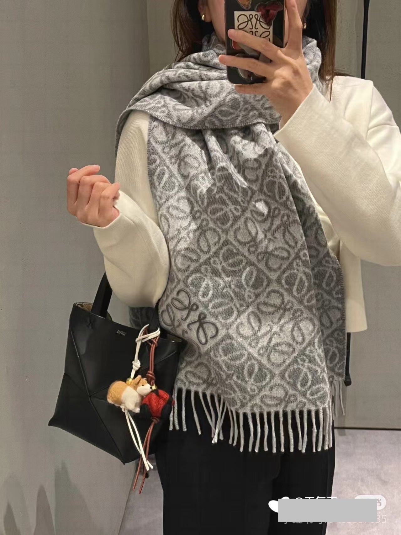 Loewe  Anagram Scarf 180CM Grey Cashmere 153106