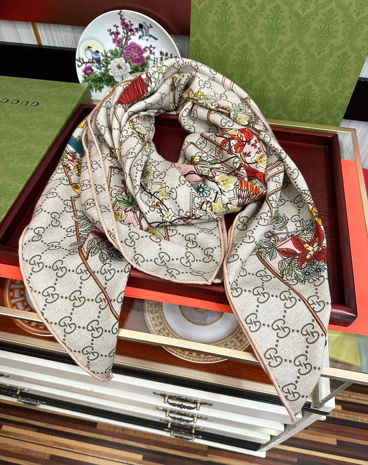 GG 26s Scarf 140 In Cashmere And Silk 476086