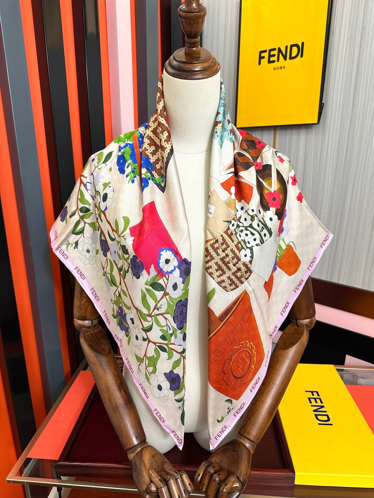 Fendi Scarf 90x90 Colorful Twill Silk 445052