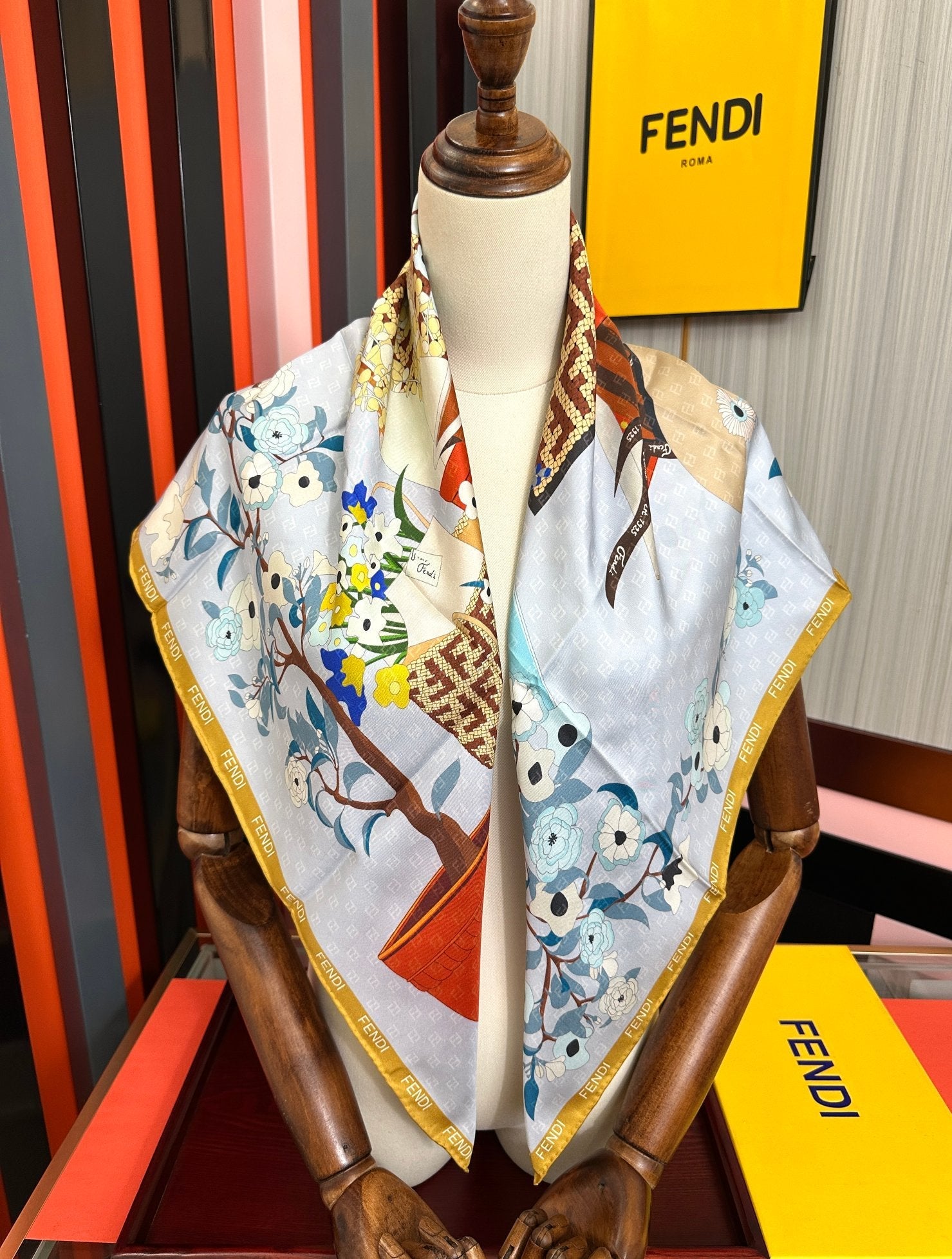 Fendi Scarf 90x90 Colorful Twill Silk 445051