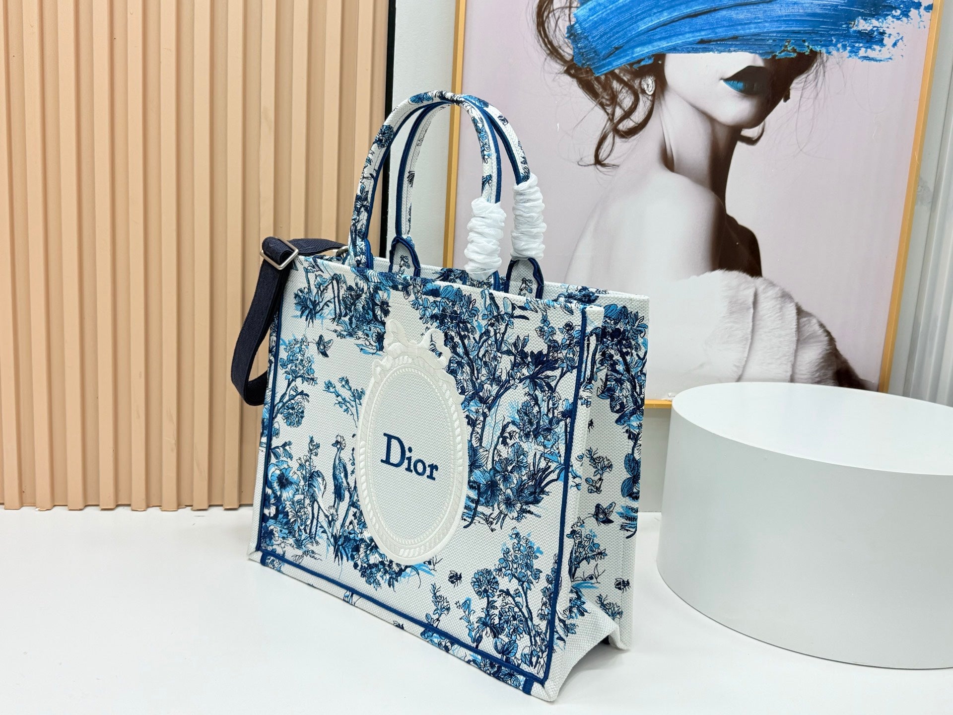 Dior Book Tote With Strap Blue Toile De Jouy Floral Garden Canvas