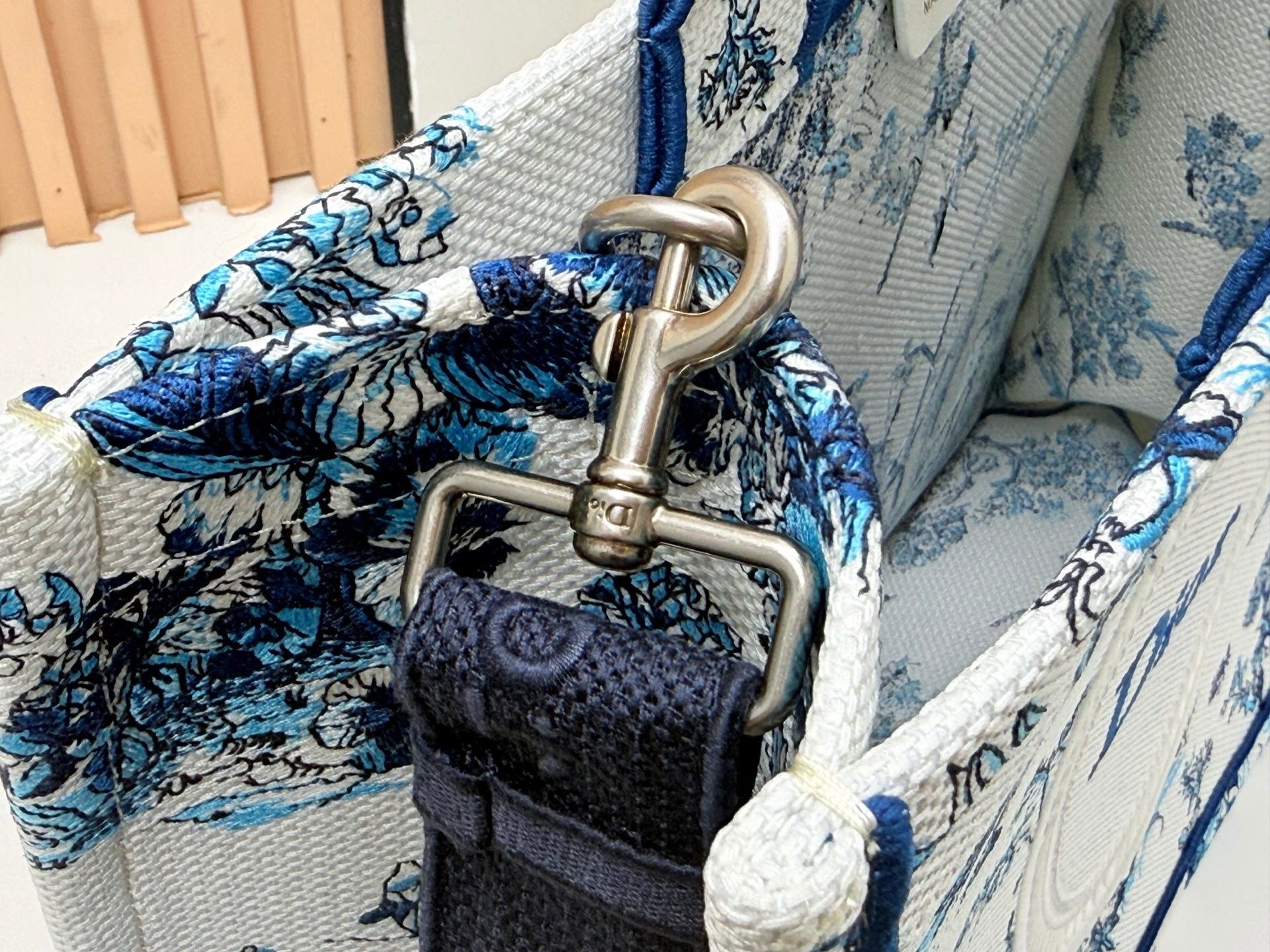 Dior Book Tote With Strap Blue Toile De Jouy Floral Garden Canvas