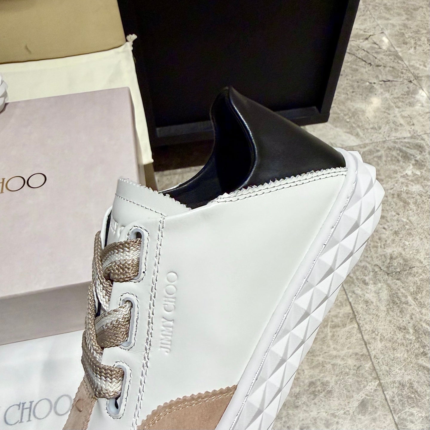 Jimmy Diamond Light Flex Sneaker White Taupe Suede Leather 715047