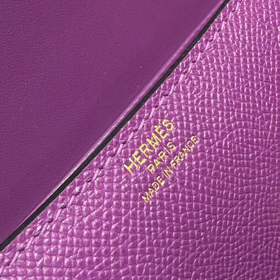 HM Constance Elan 24cm Bag Purple Epsom Leather Gold Hardware