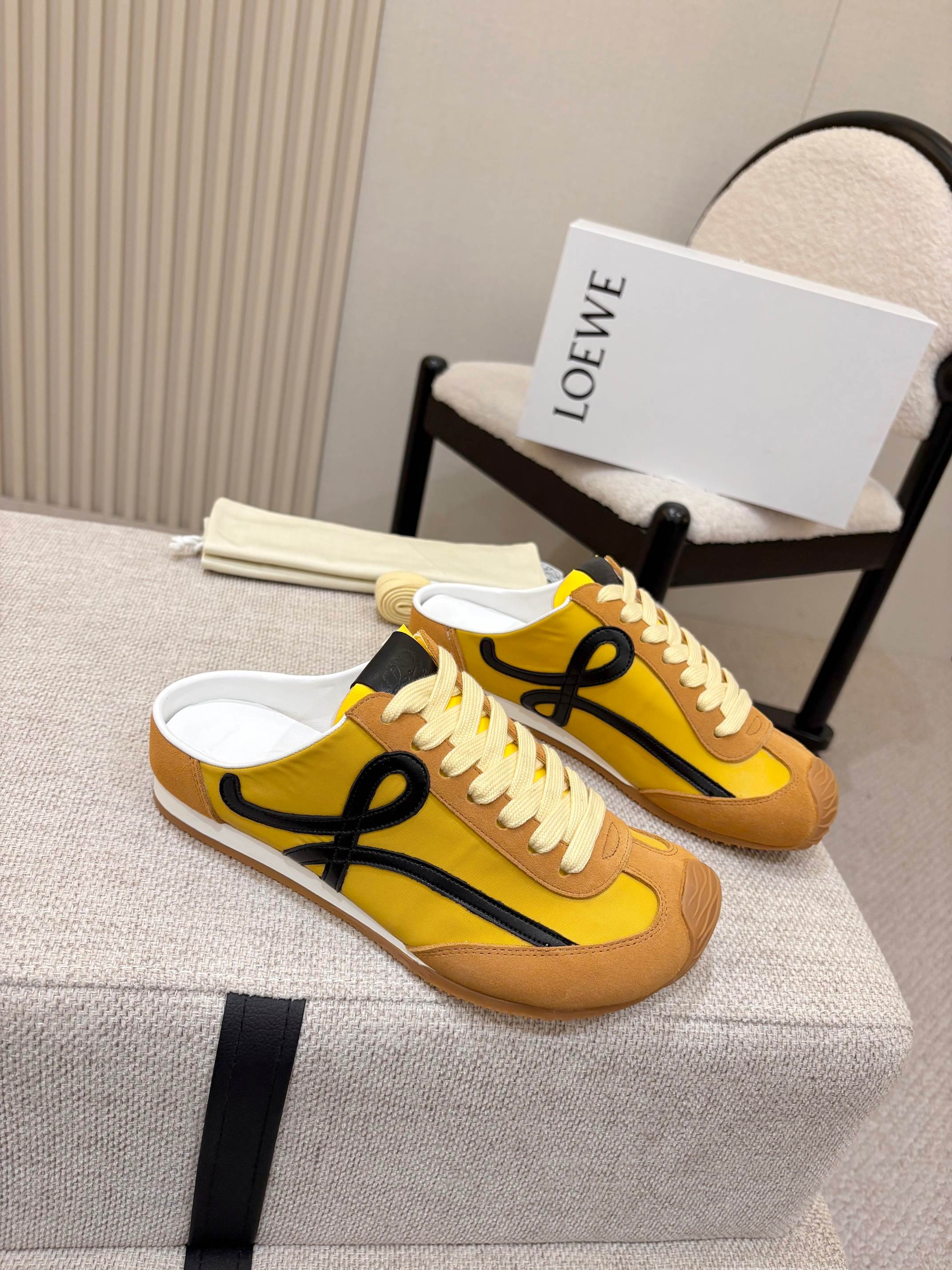 Loewe Ballet Runner Slip-On Brown Yellow Suede Nylon 833802