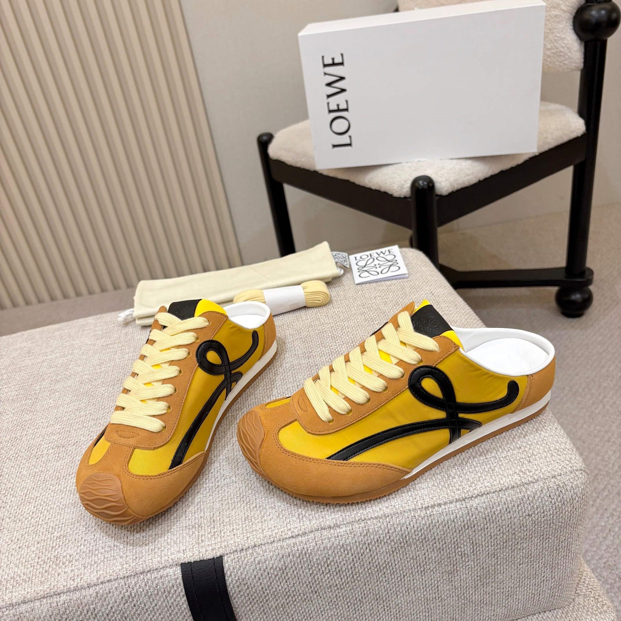 Loewe Ballet Runner Slip-On Brown Yellow Suede Nylon 833802