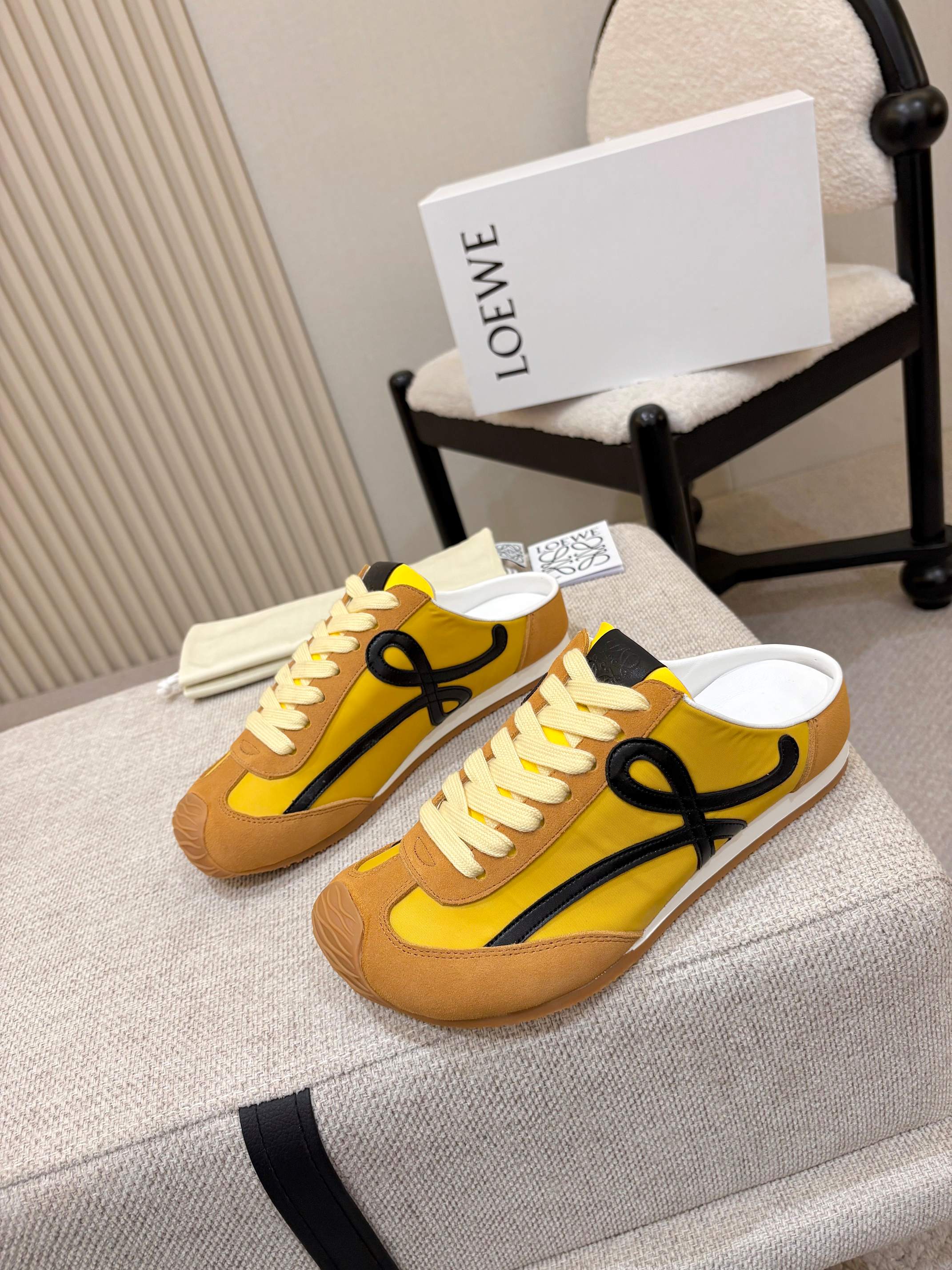 Loewe Ballet Runner Slip-On Brown Yellow Suede Nylon 833802