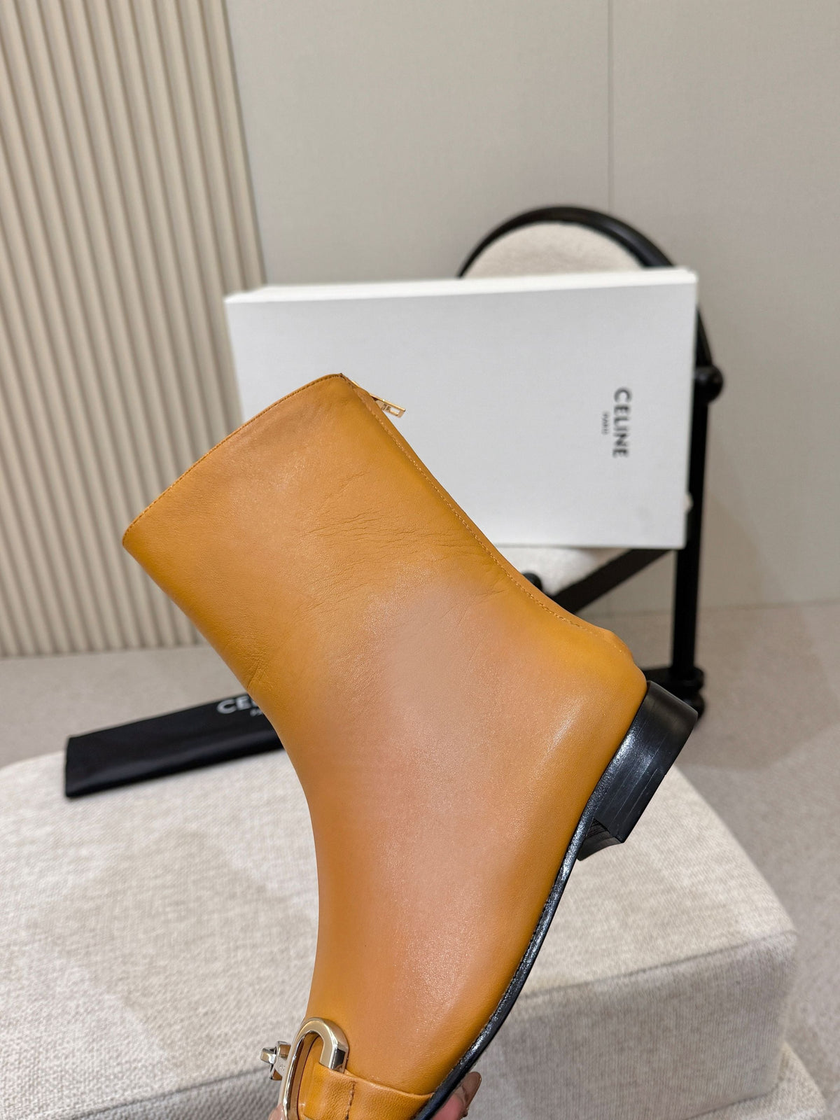 Celine Claude Ankle Boots 3cm Tan Leather 168197
