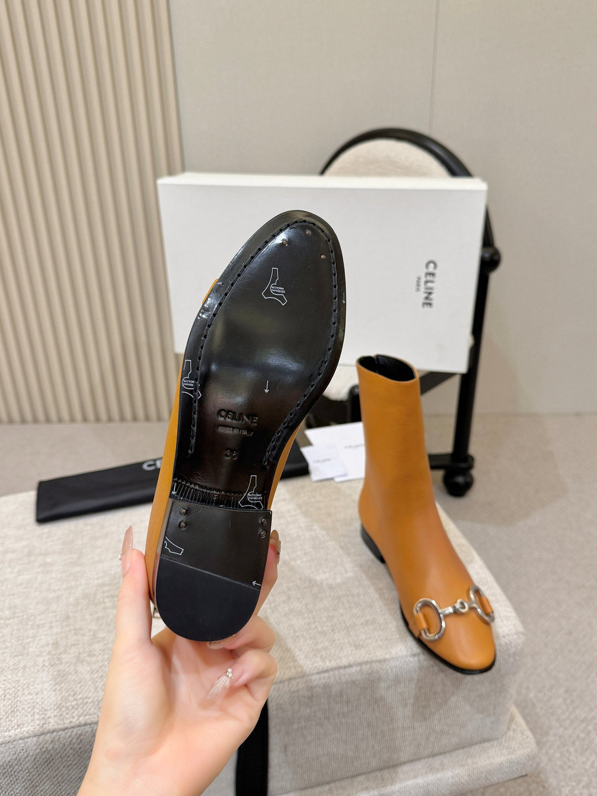 Celine Claude Ankle Boots 3cm Tan Leather 168197