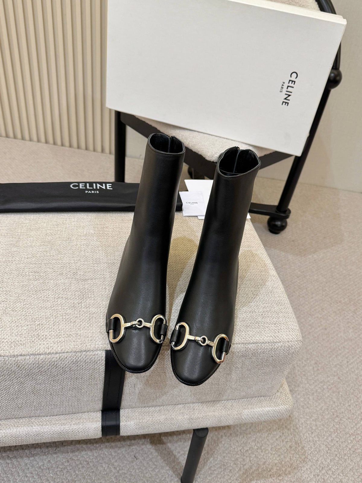 Celine Claude Ankle Boots 3cm Black Leather 168198