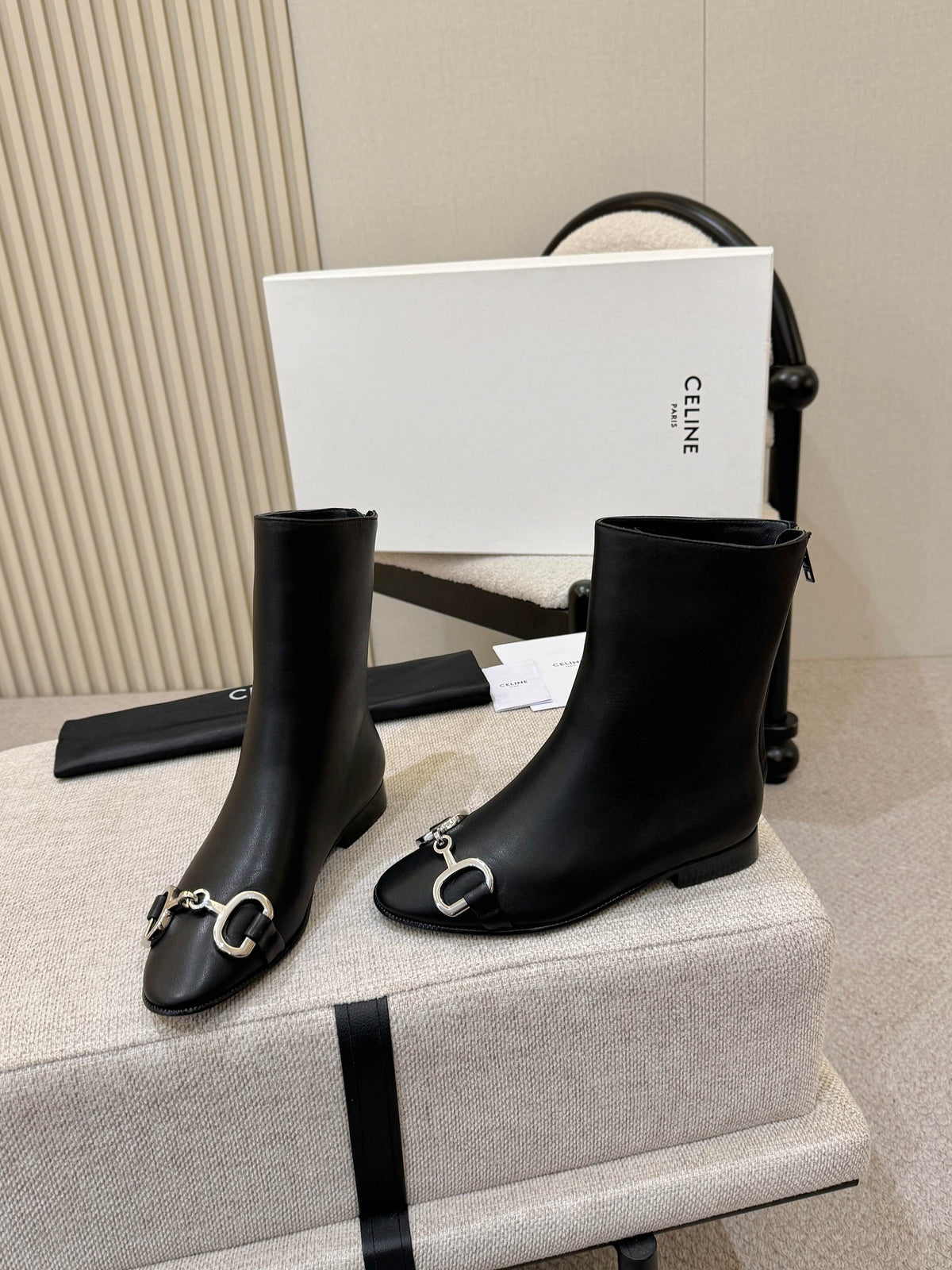 Celine Claude Ankle Boots 3cm Black Leather 168198