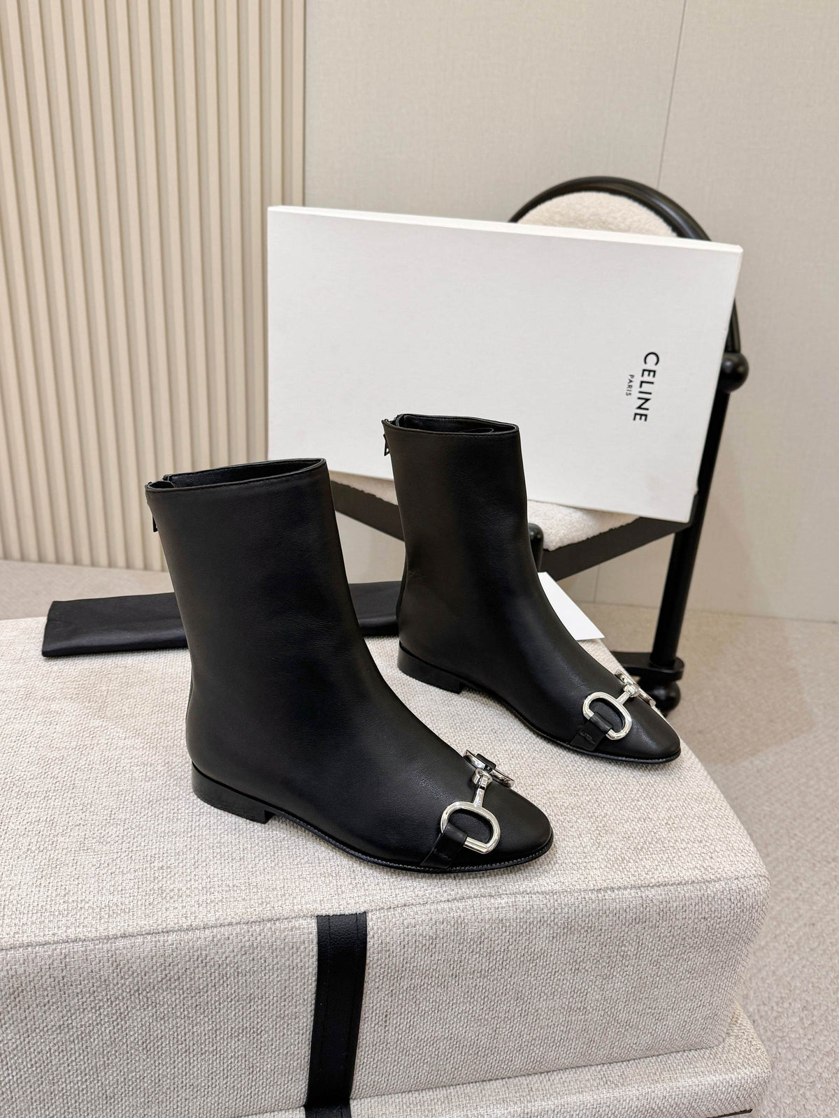 Celine Claude Ankle Boots 3cm Black Leather 168198