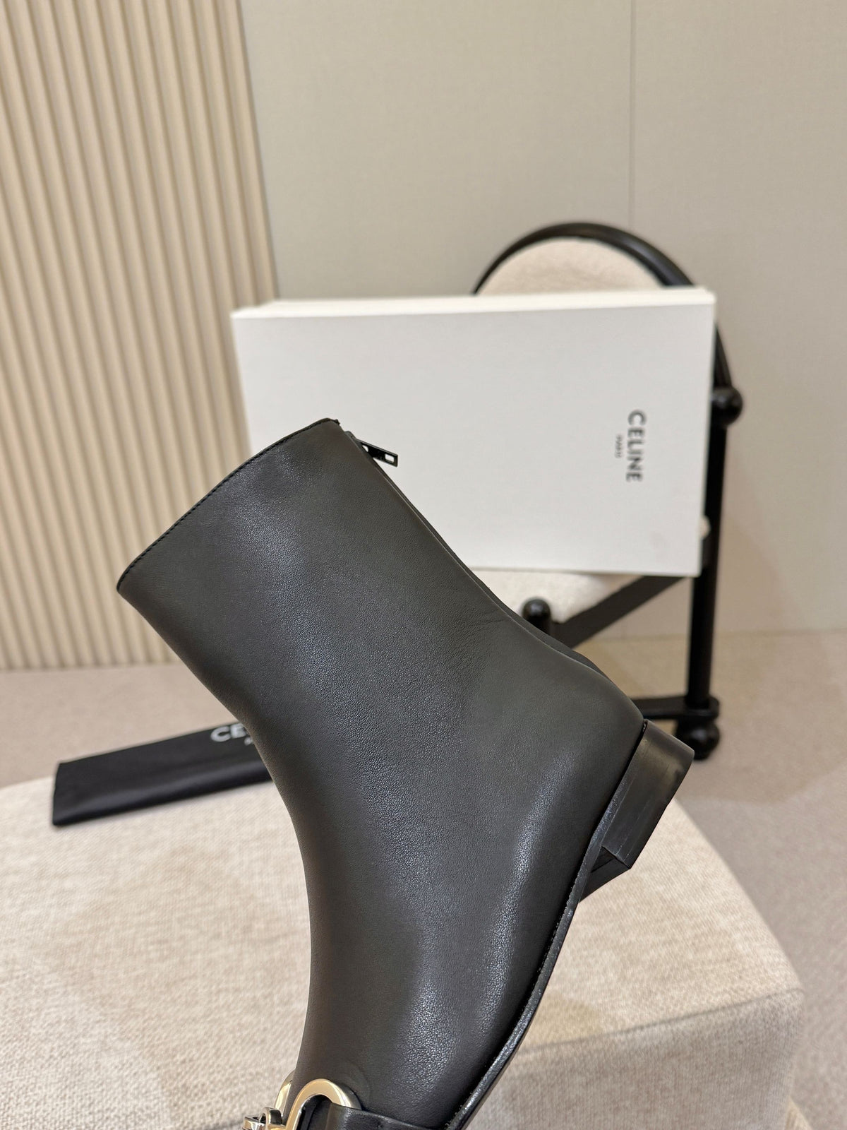 Celine Claude Ankle Boots 3cm Black Leather 168198