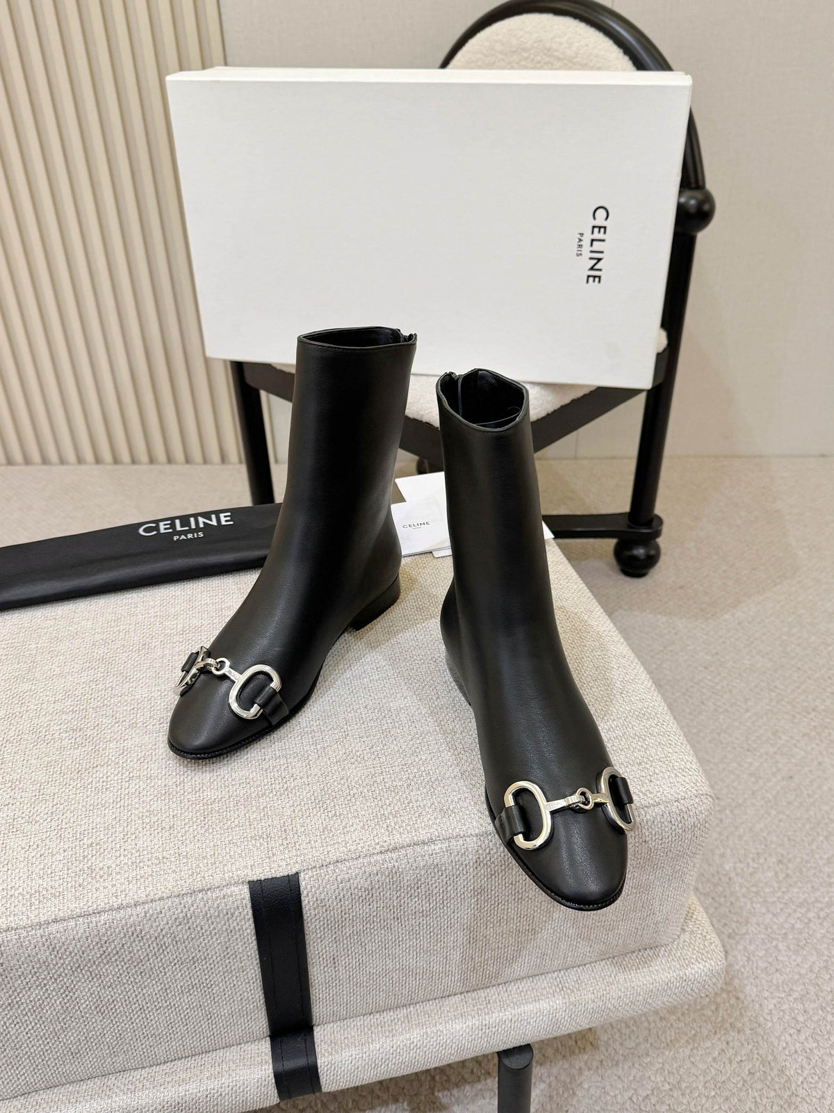 Celine Claude Ankle Boots 3cm Black Leather 168198