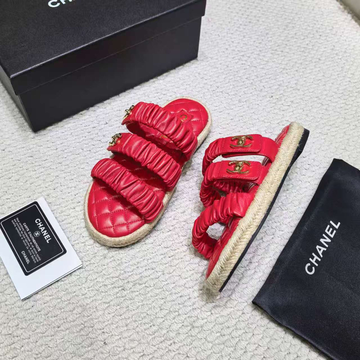 CC 26B Ruched Straps Espadrille Sandals 2cm Red Lambskin 122403