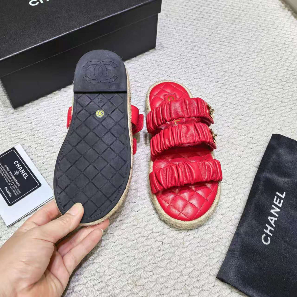 CC 26B Ruched Straps Espadrille Sandals 2cm Red Lambskin 122403