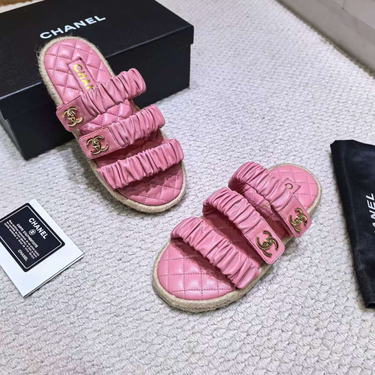 CC 26B Ruched Straps Espadrille Sandals 2cm Pink Lambskin 122404