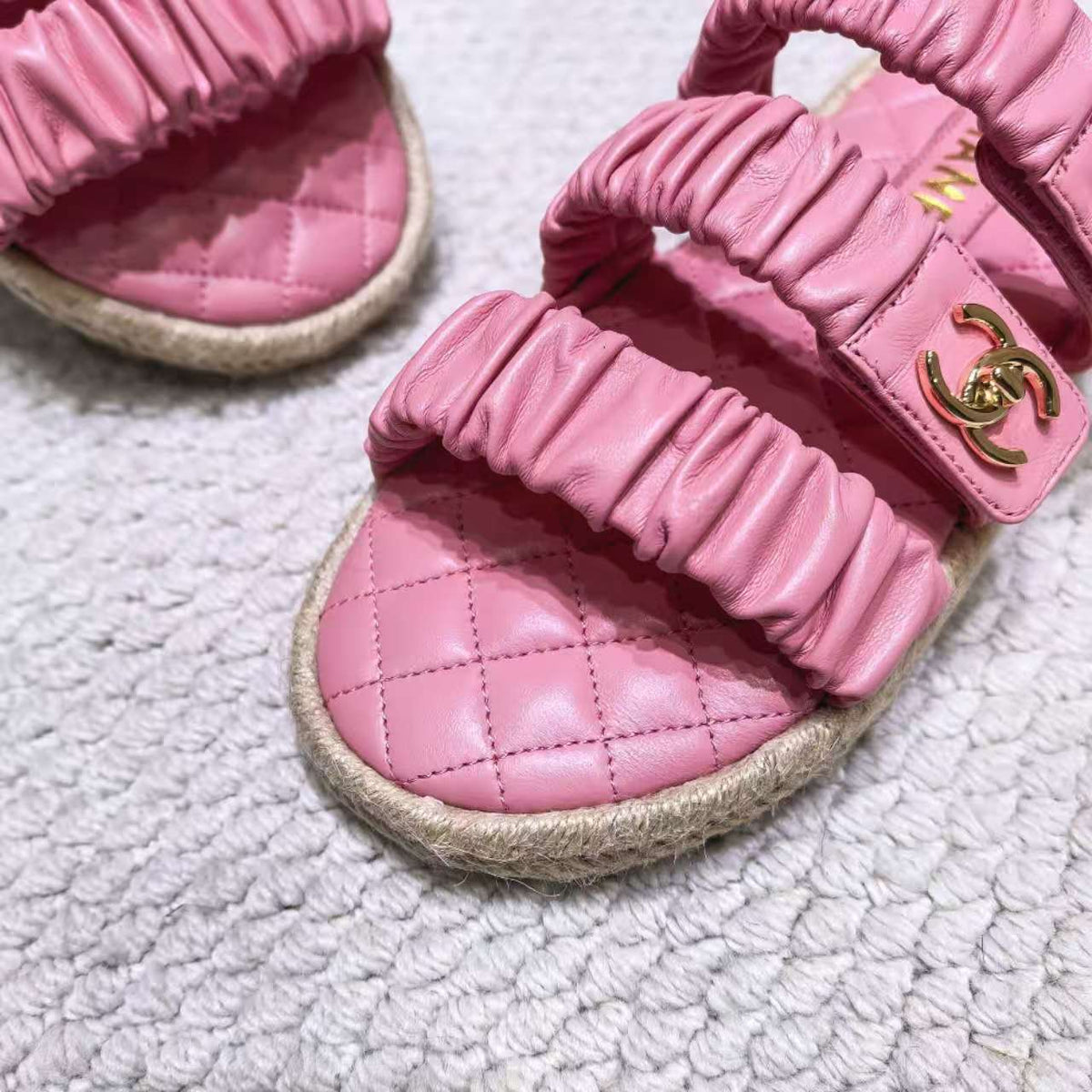 CC 26B Ruched Straps Espadrille Sandals 2cm Pink Lambskin 122404