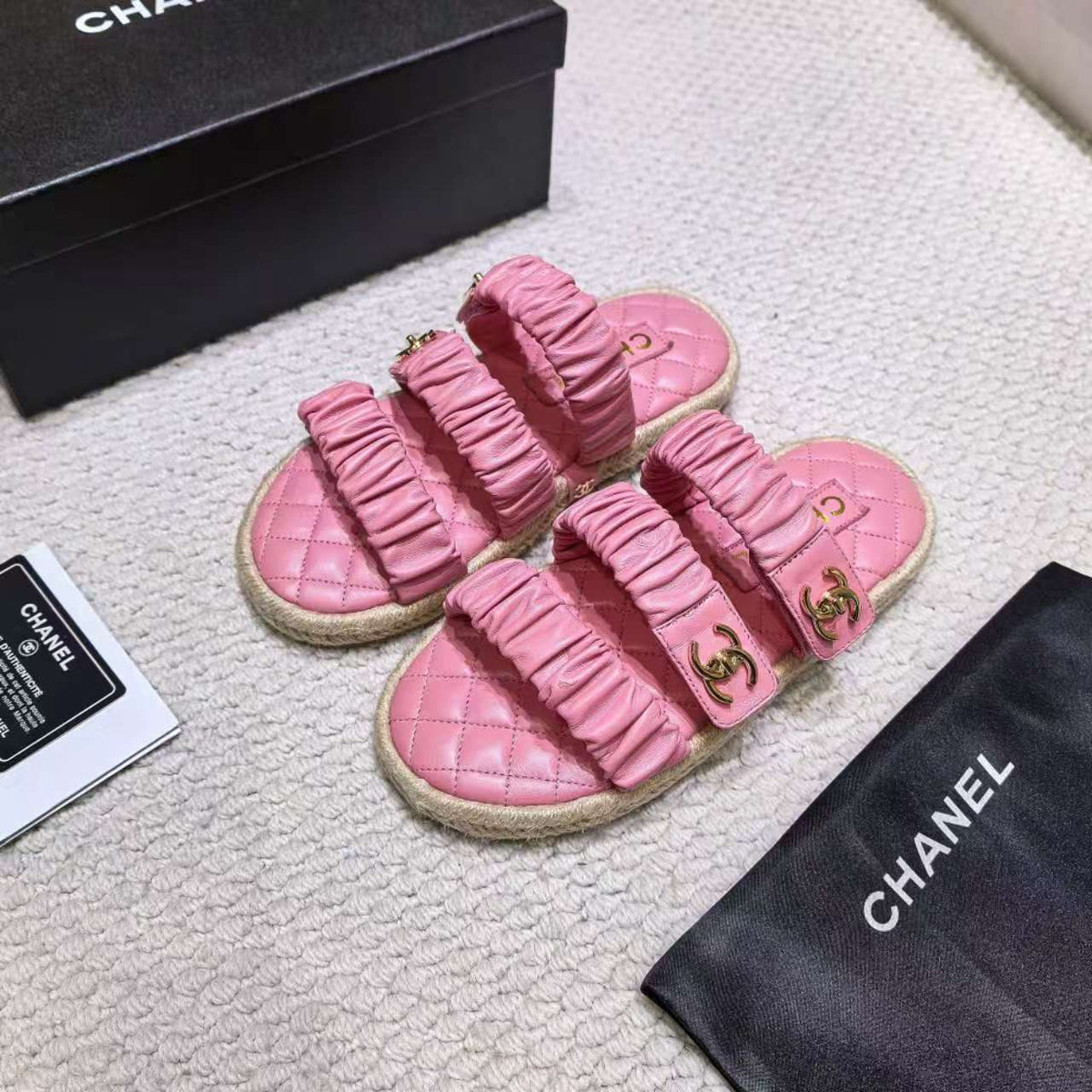 CC 26B Ruched Straps Espadrille Sandals 2cm Pink Lambskin 122404